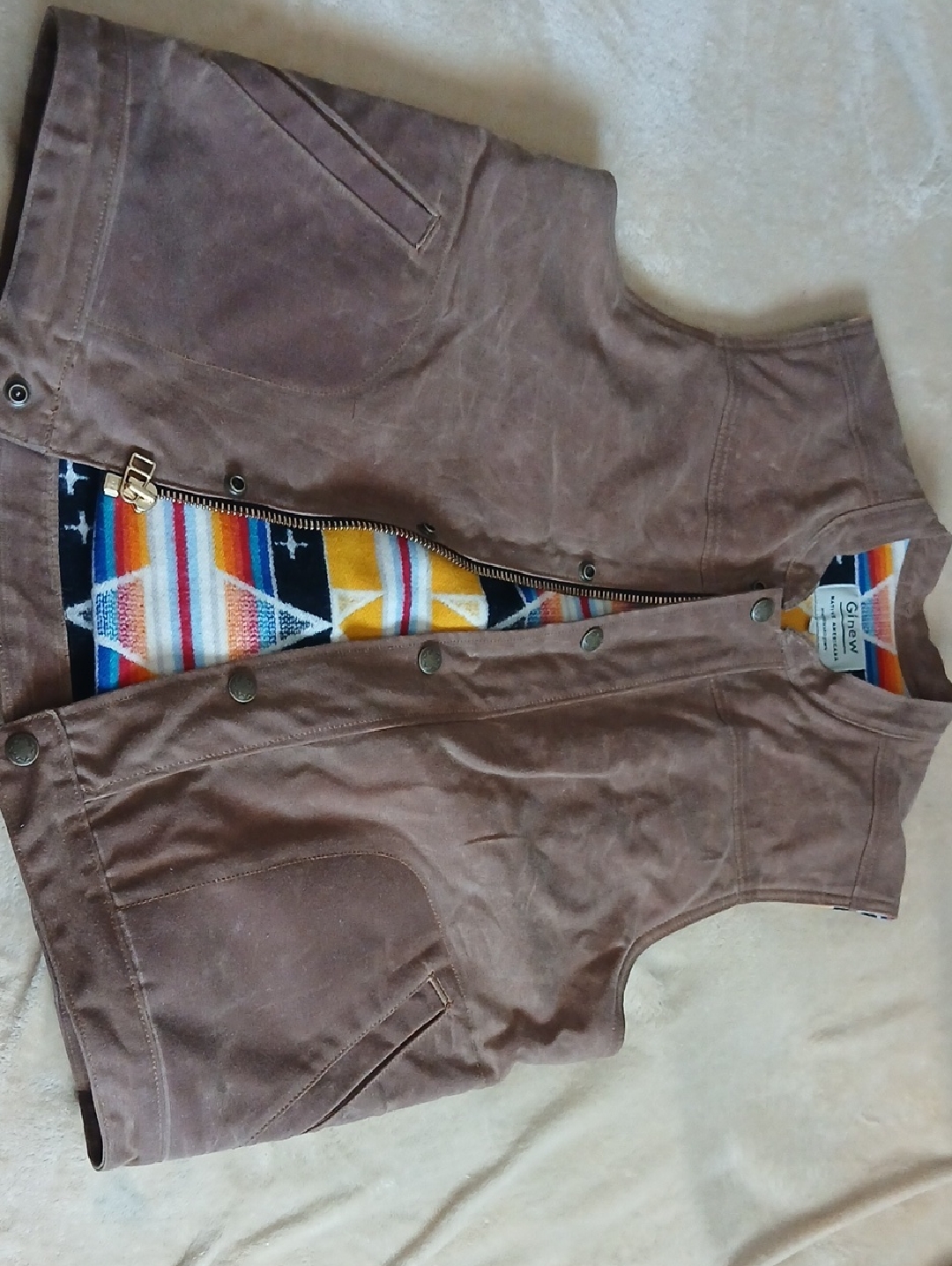 Pendleton Brown Suede-Inspired Men's Vest With Patterned Lining